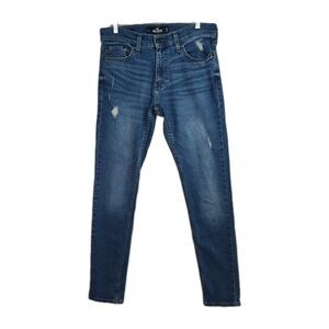 Hollister Jeans Women's 29 x 32 Blue Skinny Epic Flex Distressed Logo